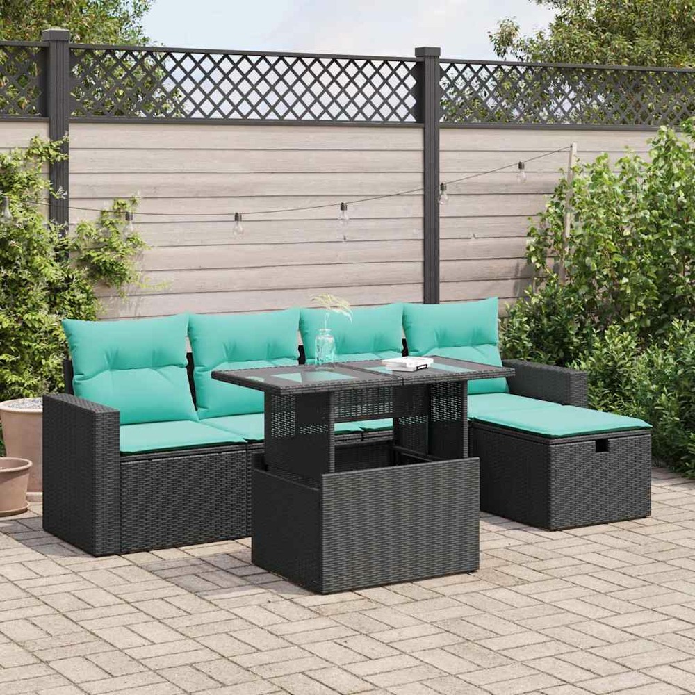 Salon de jardin avec coussins 6 pcs gris résine tressée acacia