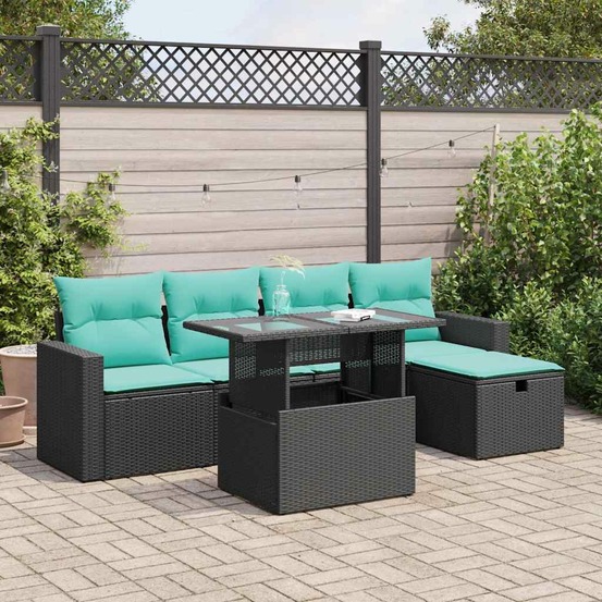Salon de jardin avec coussins 6 pcs gris résine tressée acacia