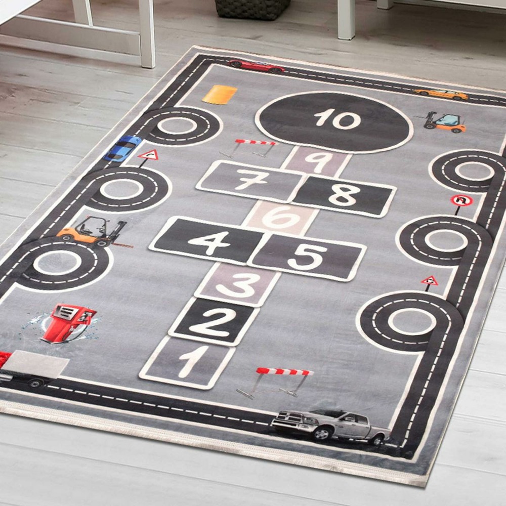 Tapis enfant 80x150 marel gris, très doux et facile d'entretien