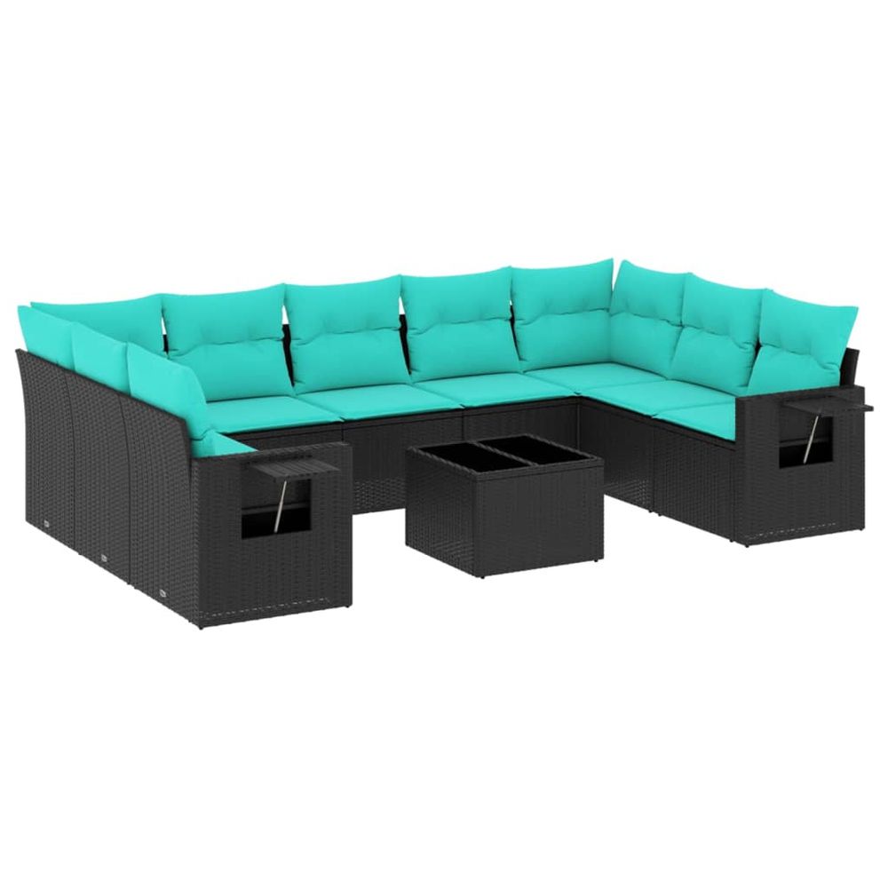 Ensemble de canapé de jardin 10 pcs avec coussins noir