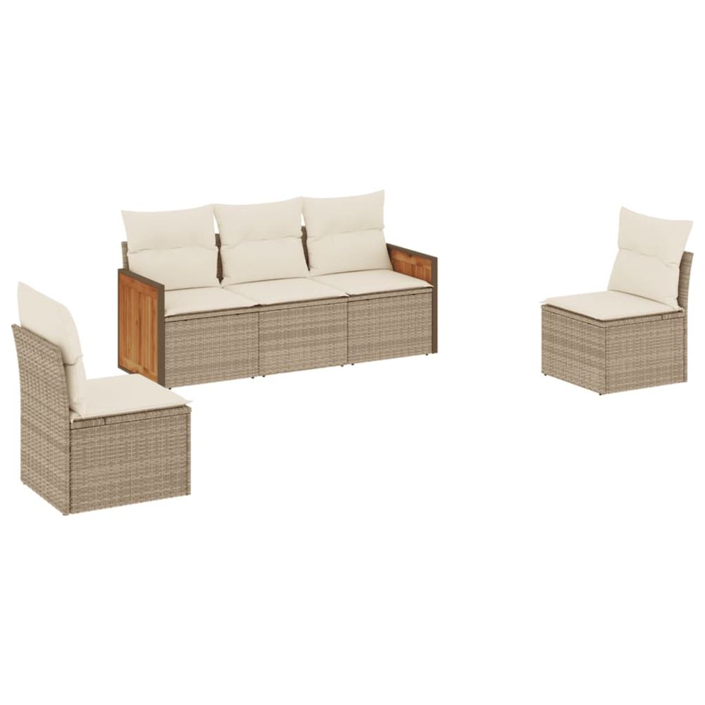 Salon de jardin avec coussins 5 pcs beige résine tressée