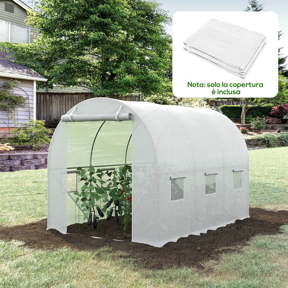 Couverture serre pe 140 g/m² 3 x 2 x 2 m blanche 6 fenêtres porte enroulable - comfortxl outdoor living