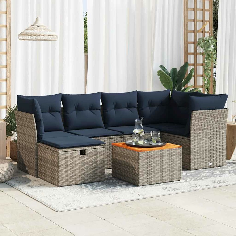 Salon de jardin avec coussins 7 pcs gris résine tressée
