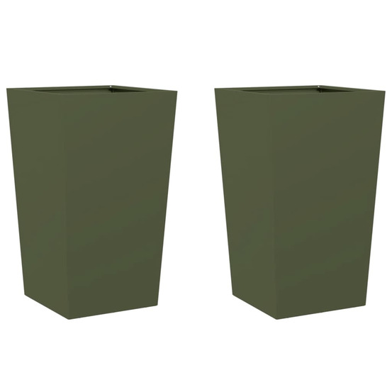 Jardinière d'extérieurs 2 pcs vert olive 45x45x75 cm acier