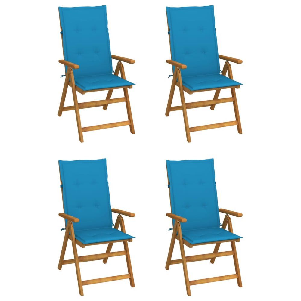 Fauteuils pliants inclinables 4 pièces avec coussins en bois d'acacia massif