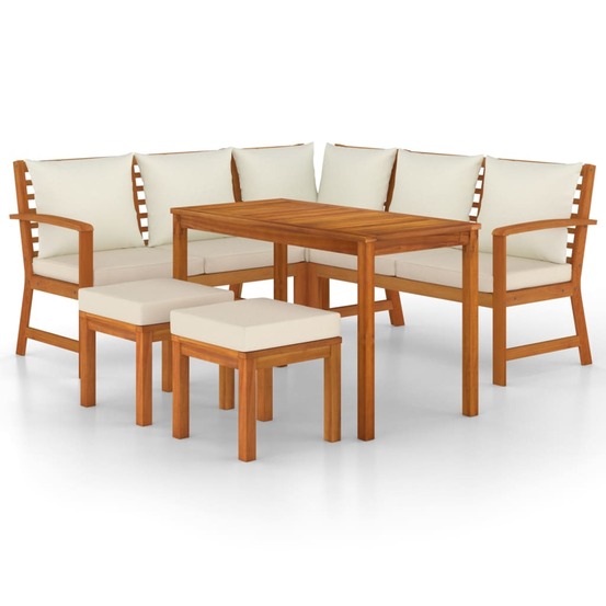 Ensemble à manger de jardin 6 pcs avec coussins bois d'acacia