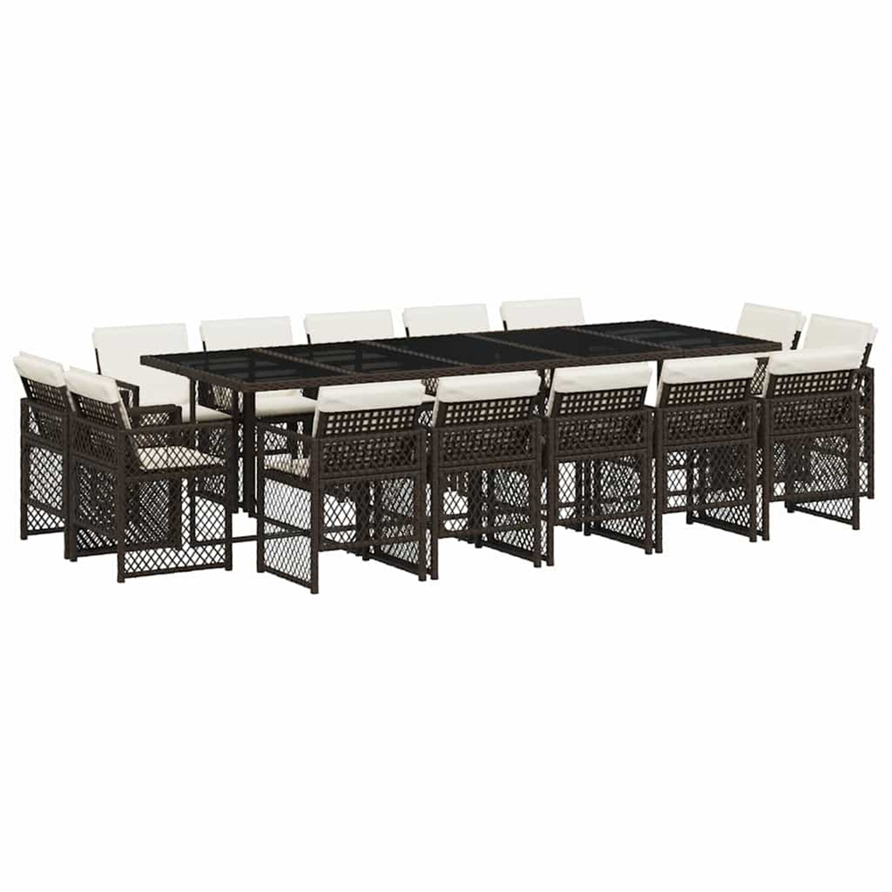 Ensemble à manger de jardin avec coussins 15 pcs marron rotin