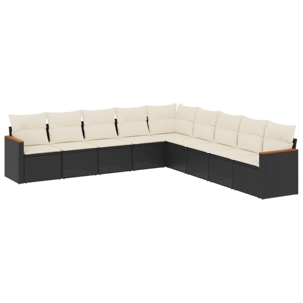 Salon de jardin 9 pcs avec coussins noir résine tressée