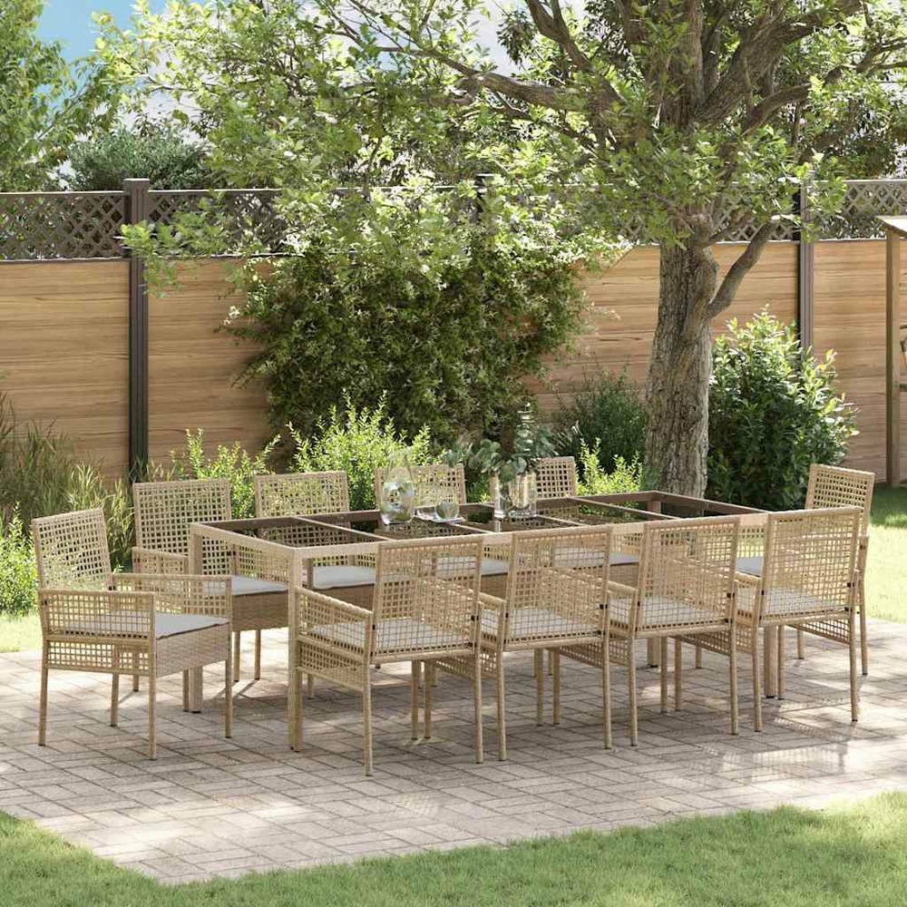Ensemble de salle à manger pour jardin 11 pcs beige polyrotin