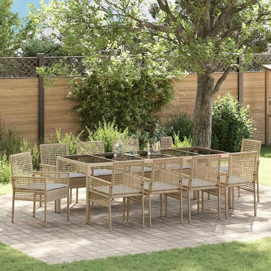 Ensemble de salle à manger pour jardin 11 pcs beige polyrotin