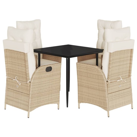 Ensemble à manger de jardin avec coussins 5pcs beige poly rotin