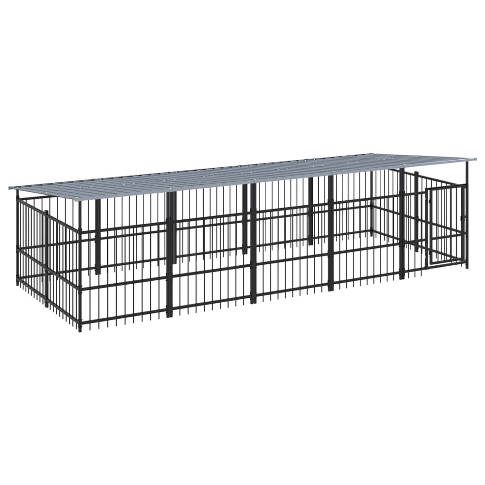 Chenil cage enclos pac animaux d'extérieur avec toit pour chiens acier 9,38 m² noir