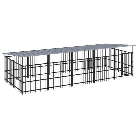 Chenil cage enclos pac animaux d'extérieur avec toit pour chiens acier 9,38 m² noir