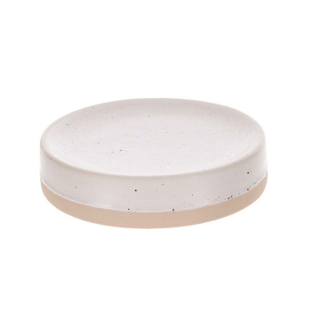 Porte savon gres mouchete et base brute mat - blanc/beige