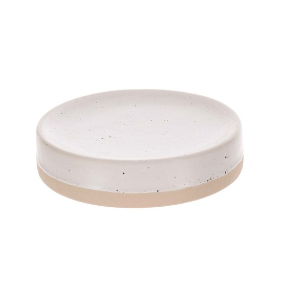 Porte savon gres mouchete et base brute mat - blanc/beige