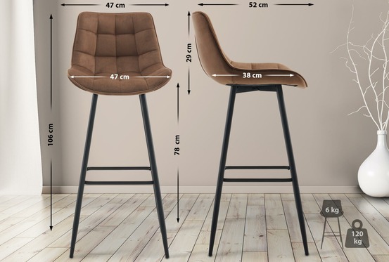 Lot de 2 tabourets de bar dartford velours