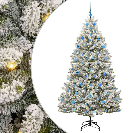 Sapin de noël artificiel vert et blanc 210 cm pvc et métal