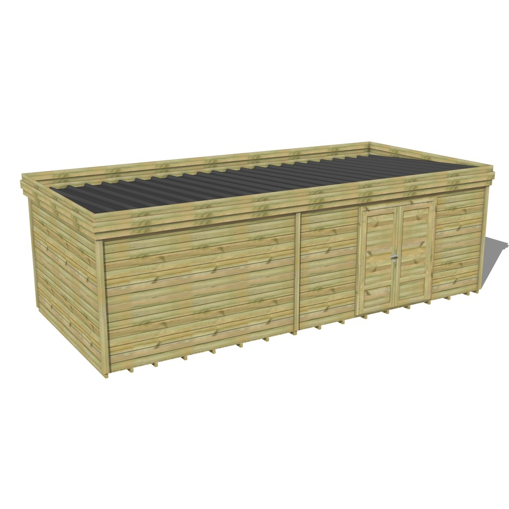 Abri de jardin bois pin traité autoclave 27mm - 8,19x3,44m / 28m2 - bac acier - plancher bois