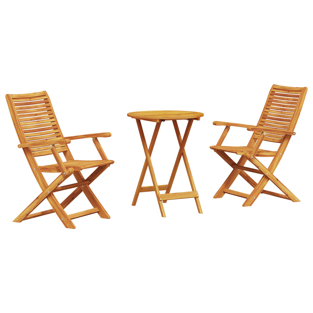 Ensemble de bistro pliable 3 pièces en bois massif d'acacia