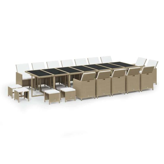 Ensemble à manger de jardin coussins 19pcs résine tressée beige