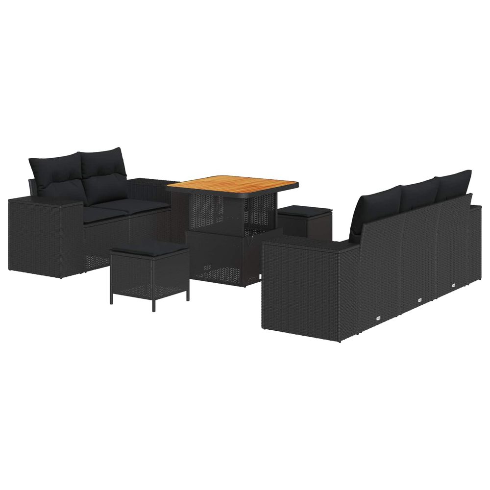 Ensemble de canapé de jardin 8 pcs noir polyrotin