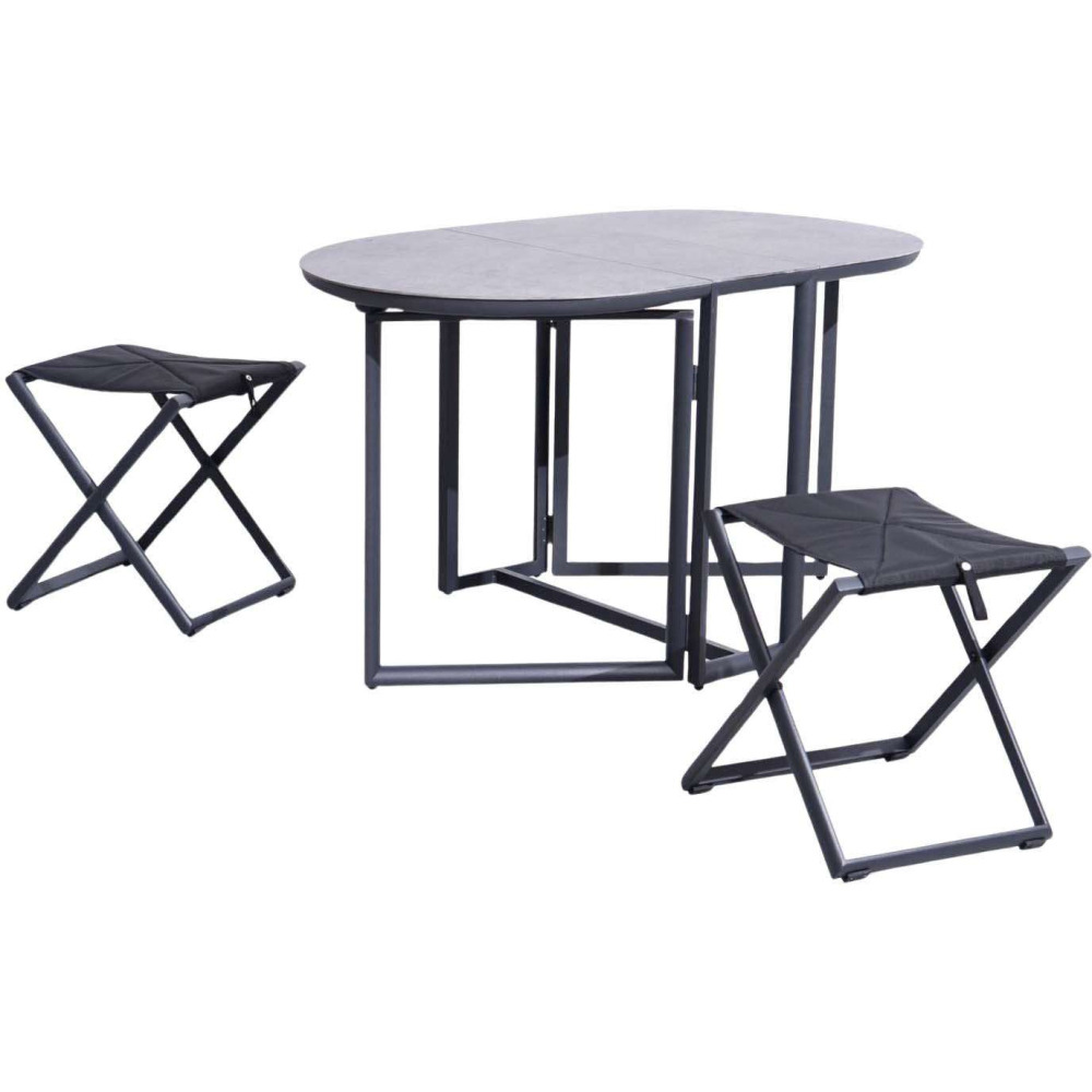 Set pliant - balcon - aluminium époxy graphite - table spc top et tabourets tpep - (1 table + 2 tabourets)