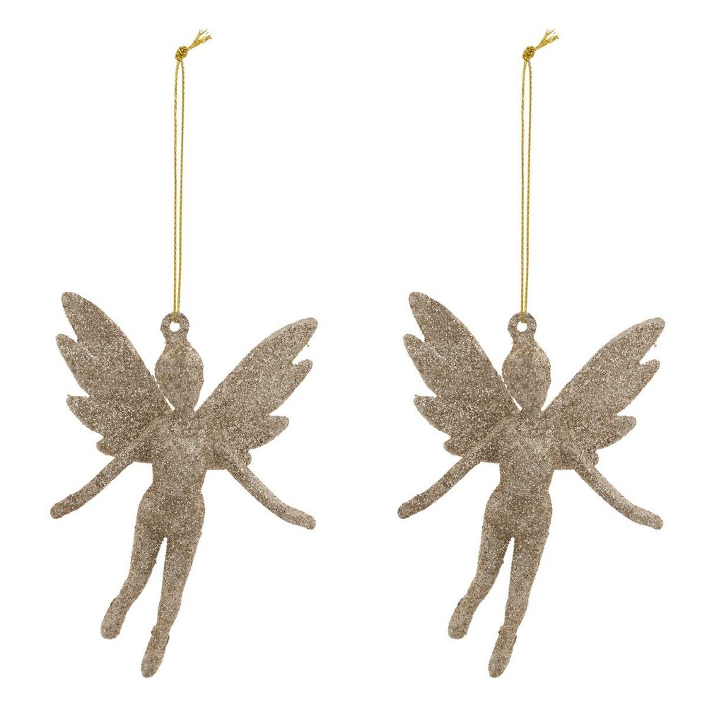 Lot de 2 sujets fée paillettes h.13cm doré