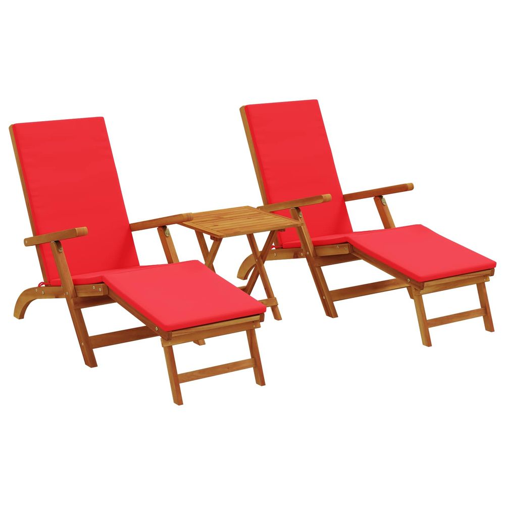 Chaise longue inclinable et pliable 3 pc bois d'acacia massif bain de soleil