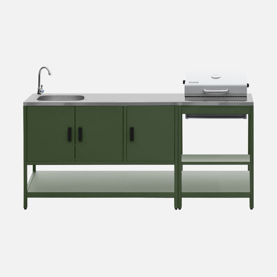 Cuisine extérieure naxos 2 modules acier inoxydable barbecue au charbon avec évier