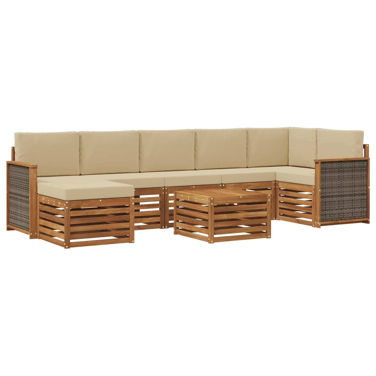 Ensemble de canapés d'extérieur avec coussin 7 pcs naturel