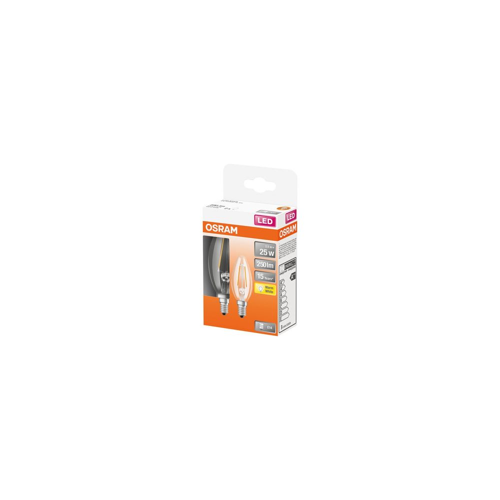 Led flamme verre clair 2.5w e14 chaud boite 2 - osram