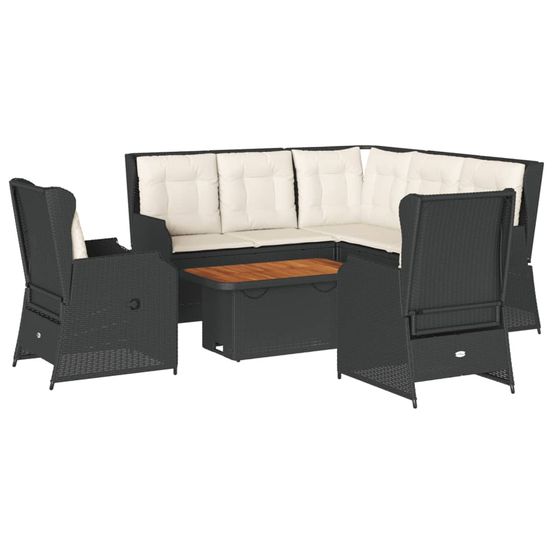 Salon de jardin 6 pcs avec coussins noir résine tressée