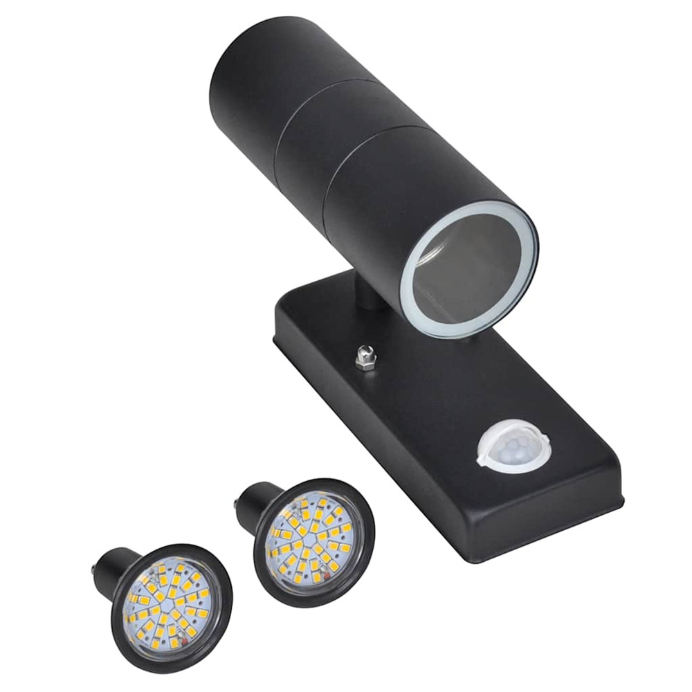 Lampe murale à led avec capteur inox forme cylindrique noir