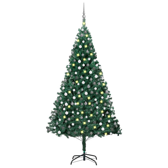 Arbre de noël artificiel pré-éclairé et boules vert 210 cm pvc
