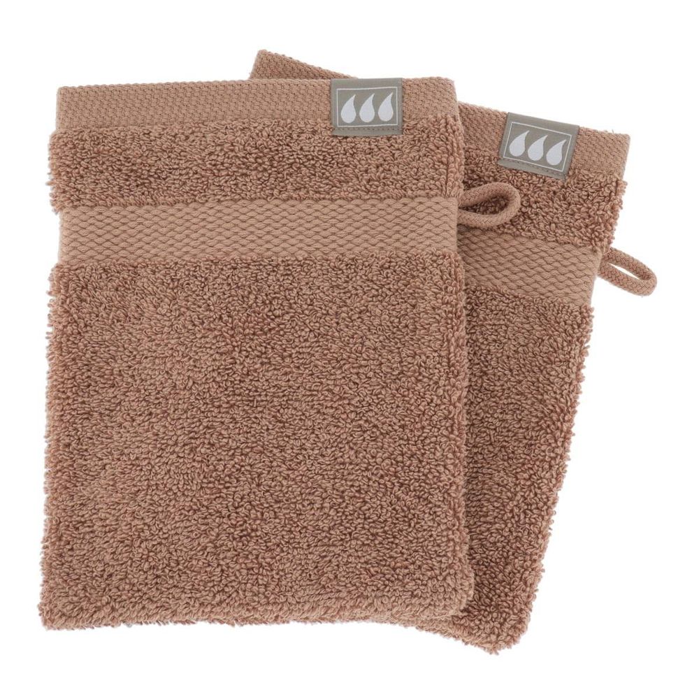 Set de 2 gants de toilette 15x21 cm 100% coton - cappuccino
