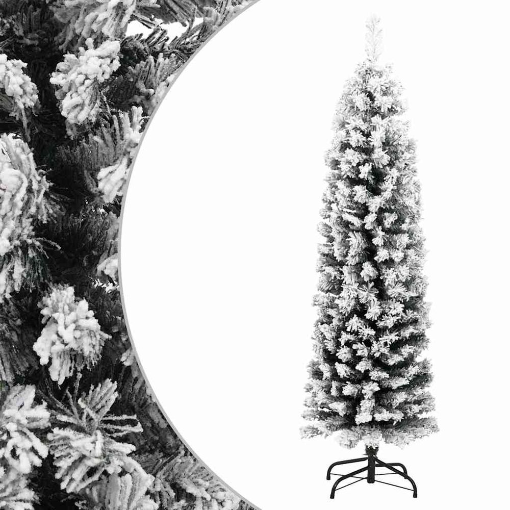 Sapin de noël artificiel mince effet neige 150 cm vert et blanc