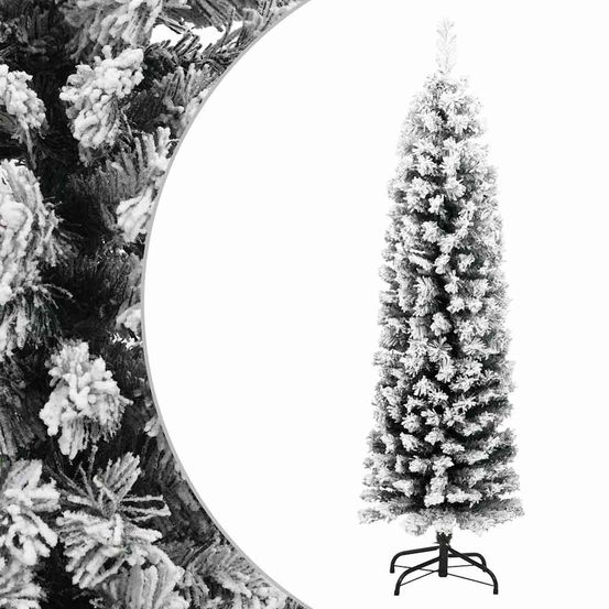 Sapin de noël artificiel mince effet neige 150 cm vert et blanc