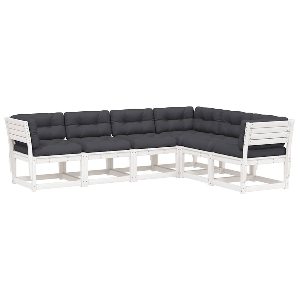 Salon de jardin 6 pcs avec coussins blanc bois massif de pin