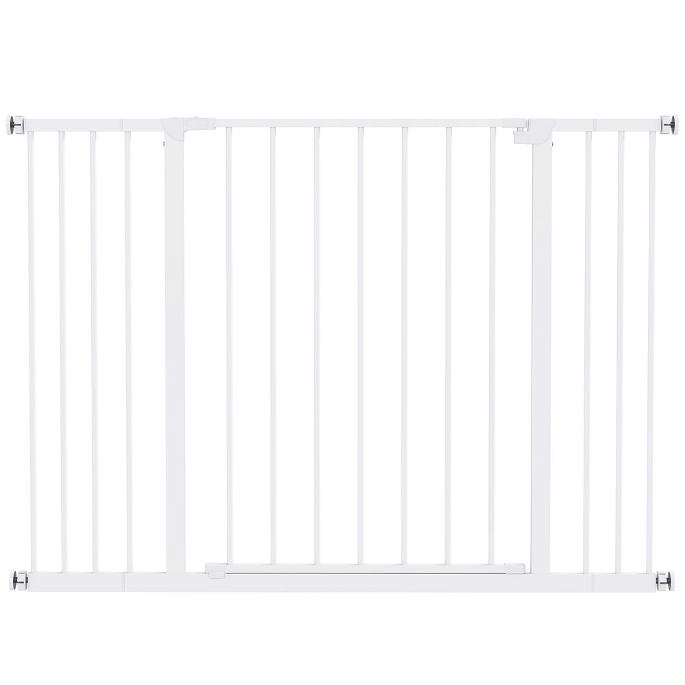 Barrière de sécurité chien acier blanc 76 à 107 cm sans perçage pour porte escalier