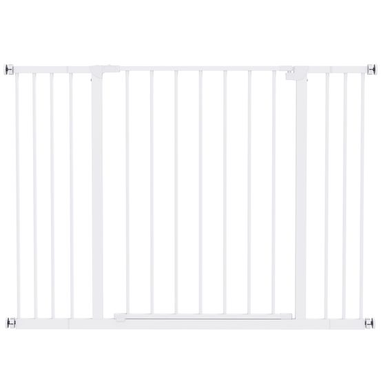 Barrière de sécurité chien acier blanc 76 à 107 cm sans perçage pour porte escalier