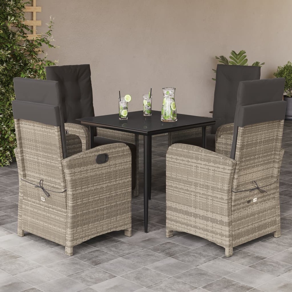 Ensemble à manger de jardin et coussins 5 pcs gris clair rotin