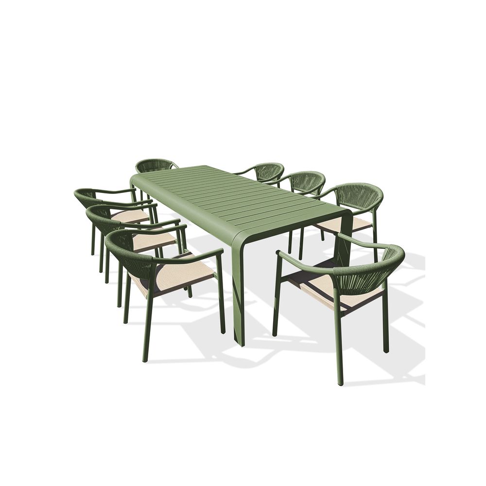 Ensemble repas hanoi 8 places en aluminium - olive