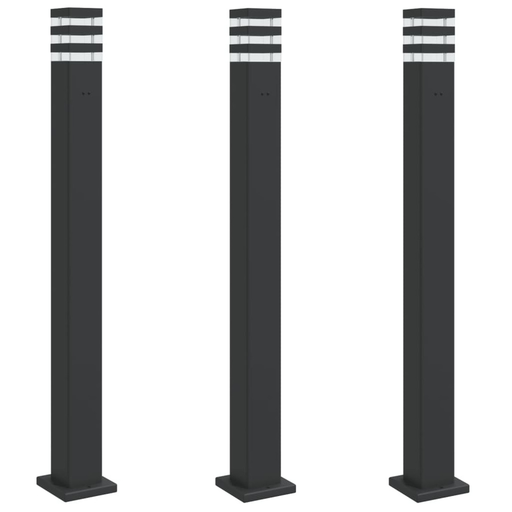Lampadaires d'extérieur avec sortie 3 pcs noir 110 cm aluminium