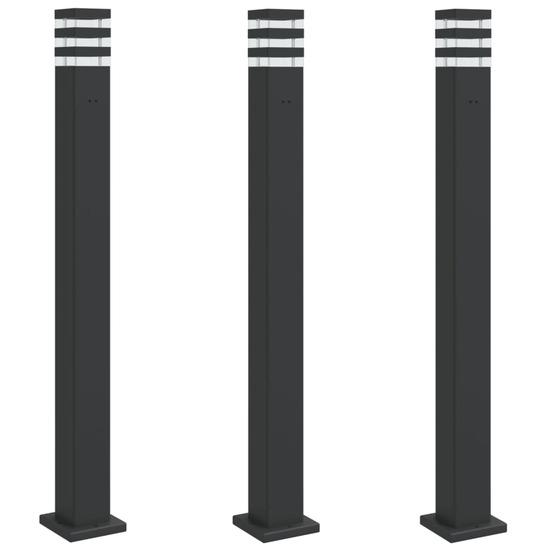 Lampadaires d'extérieur avec sortie 3 pcs noir 110 cm aluminium