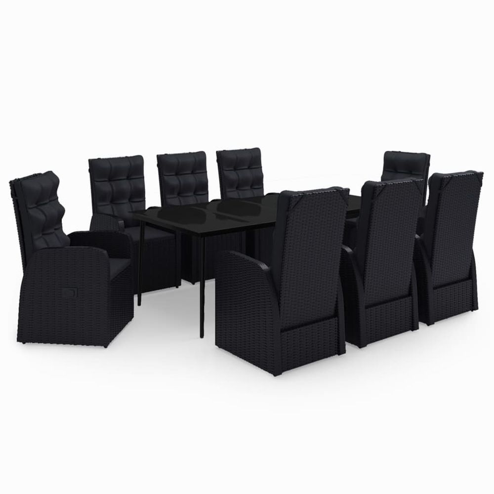 Ensemble à manger de jardin avec coussins 9 pcs noir