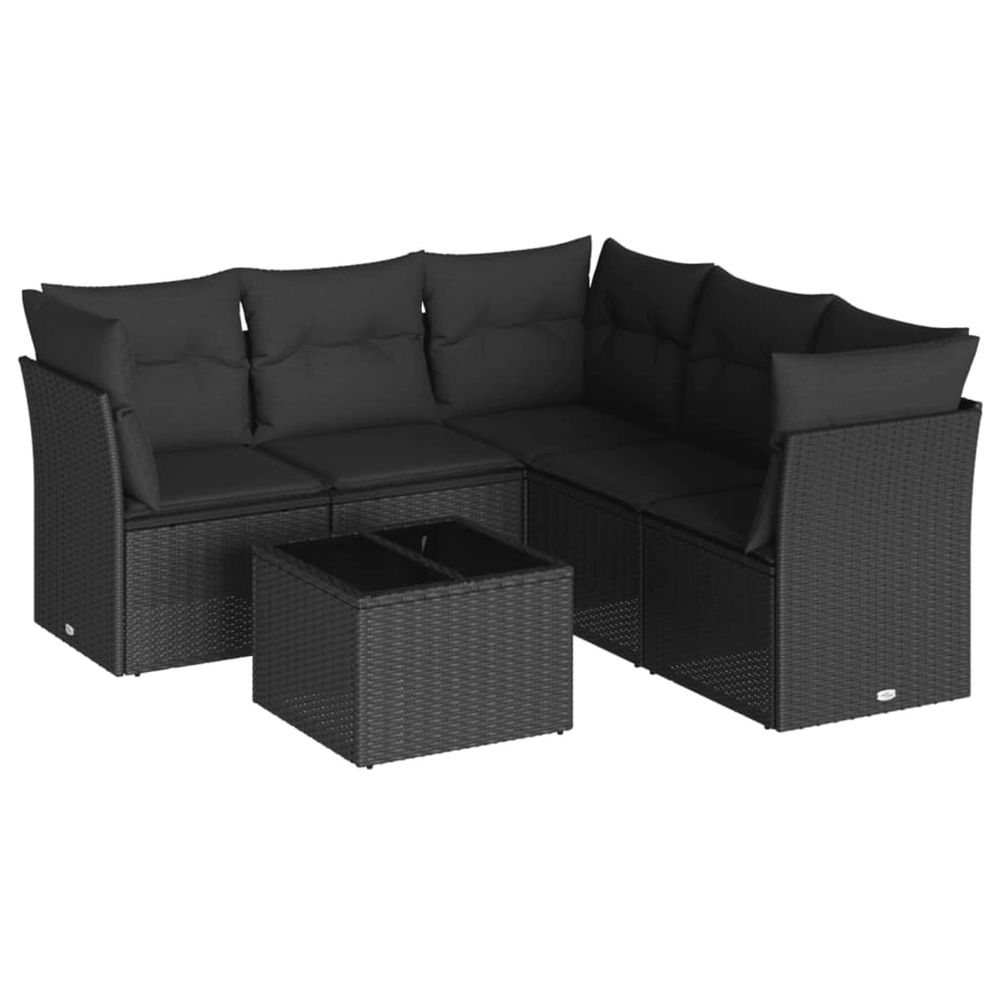 Salon de jardin 6 pcs avec coussins noir résine tressée