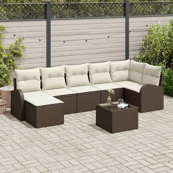 Ensemble de canapé de jardin 8 pcs marron poly rotin