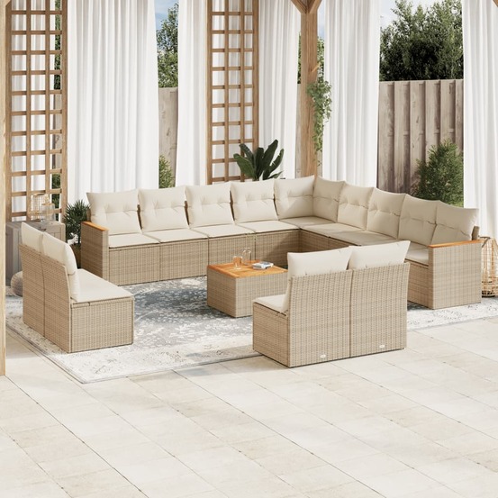 Salon de jardin avec coussins 14 pcs beige résine tressée