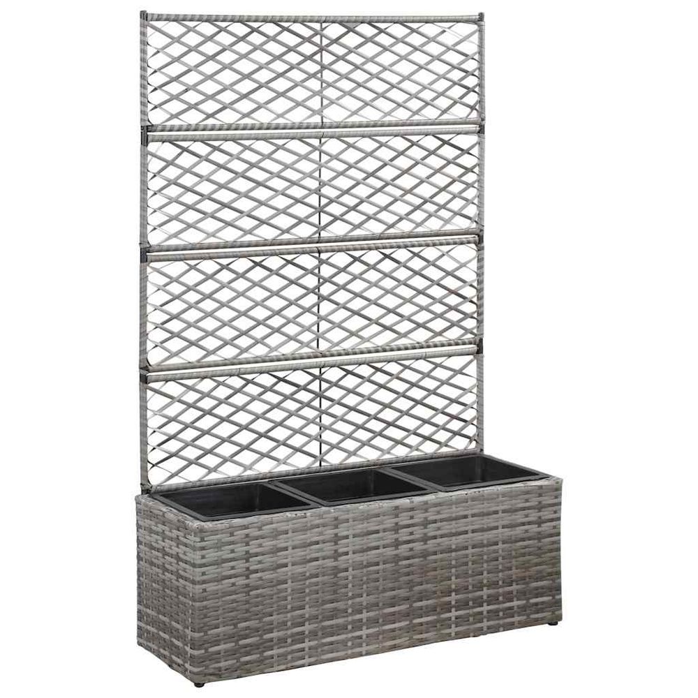 Grande jardinière avec treillis 3 pots en résine tressée pour terrasse gris