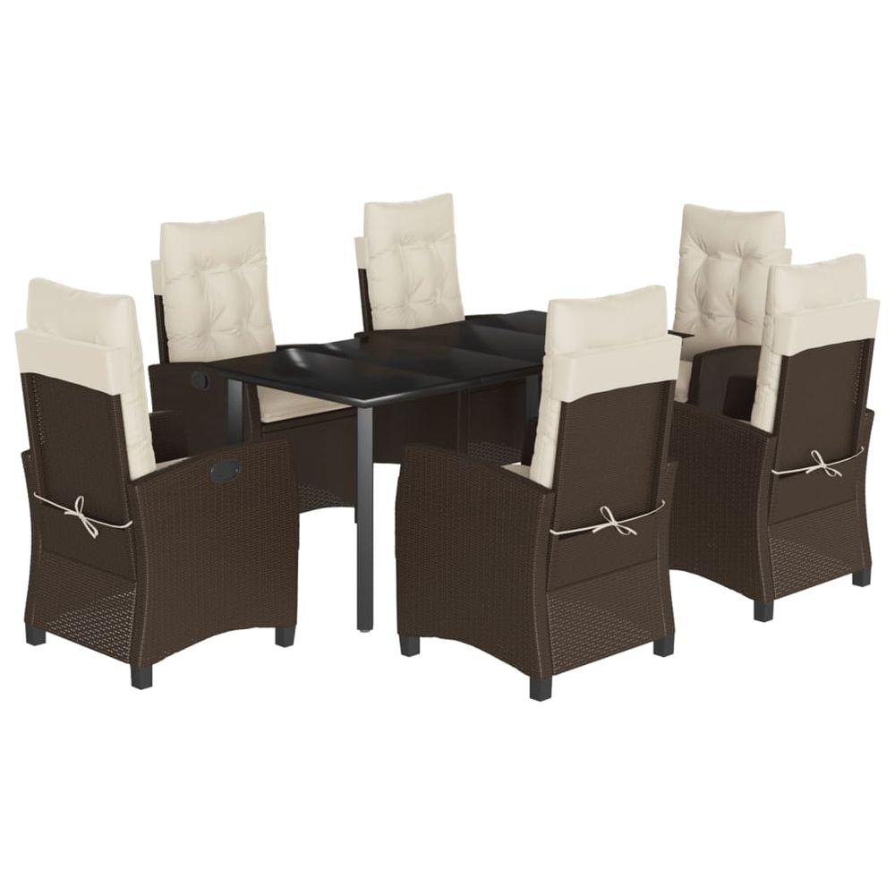 Ensemble à manger de jardin et coussins 7 pcs marron rotin